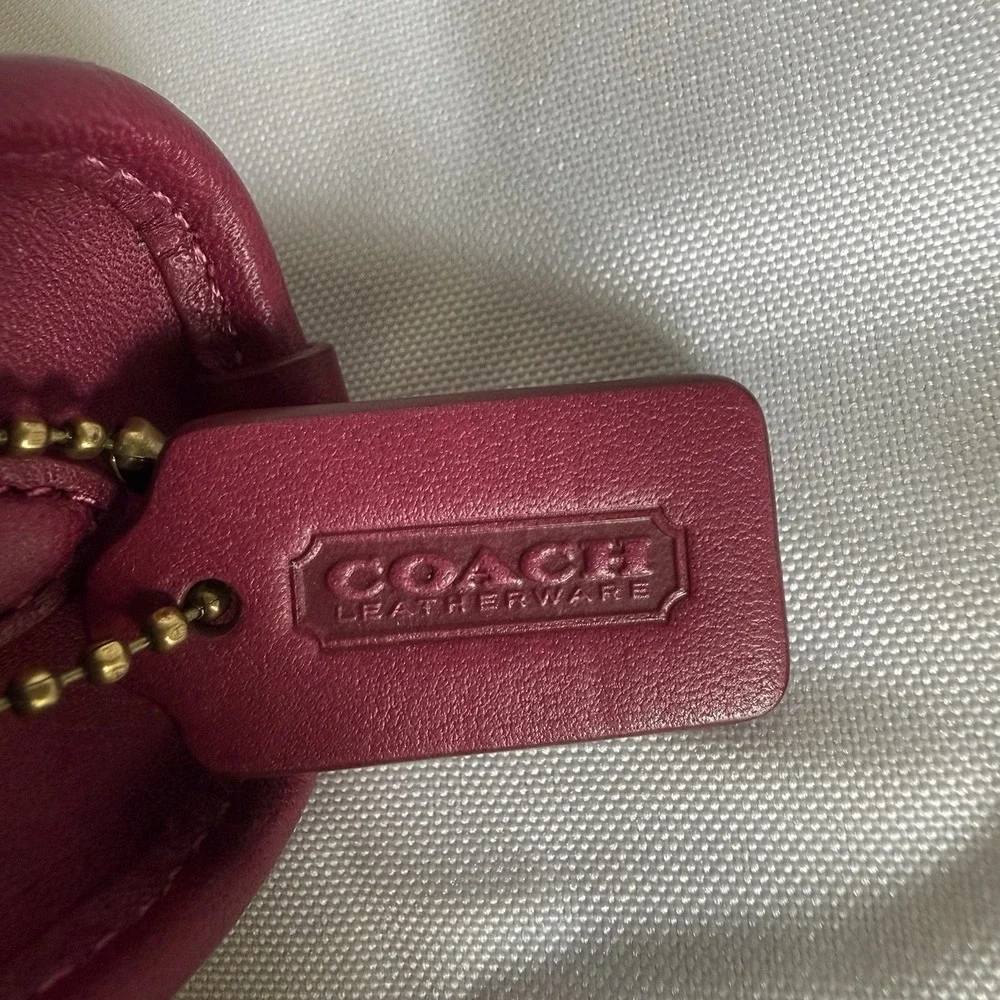 Coach Magenta Pink Glovetanned Leather Half Moon Mini Pouch Wristlet Bag Wallet
